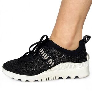 MIU MIU Black Glitter Women's Sneakers IT39